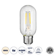 Λάμπα LED Long Filament E27 T45 Σωλήνας 4W 440lm 360° AC 220-240V IP20 Φ4.5 x Υ11cm Φυσικό Λευκό 4000K με Διάφανο Γυαλί – Dimmable – 3 Years Warranty