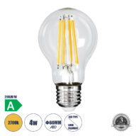 Λάμπα LED Long Filament E27 A60 Γλόμπος 4W 840lm 360° AC 220-240V IP20 Φ6 x Υ11cm Θερμό Λευκό 2700K με Διάφανο Γυαλί – Pro Series 210lm/W – A Ενεργειακή Κλάση – 3 Χρόνια Εγγύηση