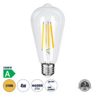 Λάμπα LED Long Filament E27 ST64 Αχλάδι 4W 840lm 360° AC 220-240V IP20 Φ6.4 x Υ14.5cm Θερμό Λευκό 2700K με Διάφανο Γυαλί – Pro Series 210lm/W – A Ενεργειακή Κλάση – 3 Χρόνια Εγγύηση