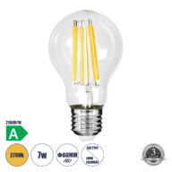 Λάμπα LED Long Filament E27 A60 Γλόμπος 7W 1470lm 360° AC 220-240V IP20 Φ6 x Υ11cm Θερμό Λευκό 2700K με Διάφανο Γυαλί – Pro Series 210lm/W – A Ενεργειακή Κλάση – 3 Χρόνια Εγγύηση