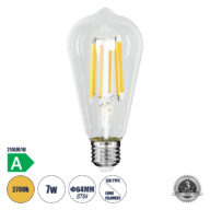 Λάμπα LED Long Filament E27 ST64 Αχλάδι 7W 1470lm 360° AC 220-240V IP20 Φ6.4 x Υ14.5cm Θερμό Λευκό 2700K με Διάφανο Γυαλί – Pro Series 210lm/W – A Ενεργειακή Κλάση – 3 Χρόνια Εγγύηση