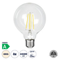 Λάμπα LED Long Filament E27 G95 Γλόμπος 4W 840lm 360° AC 220-240V IP20 Φ9.5 x Υ13.8cm Φυσικό Λευκό 4000K με Διάφανο Γυαλί – Pro Series 210lm/W – A Ενεργειακή Κλάση – 3 Χρόνια Εγγύηση