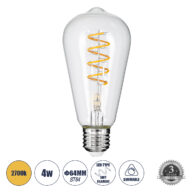 Λάμπα LED Soft S Spiral Filament E27 ST64 Αχλάδι 4W 300lm 360° AC 220-240V IP20 Φ6.4 x Υ14cm Θερμό Λευκό 2700K με Διάφανο Γυαλί – Dimmable – 3 Years Warranty