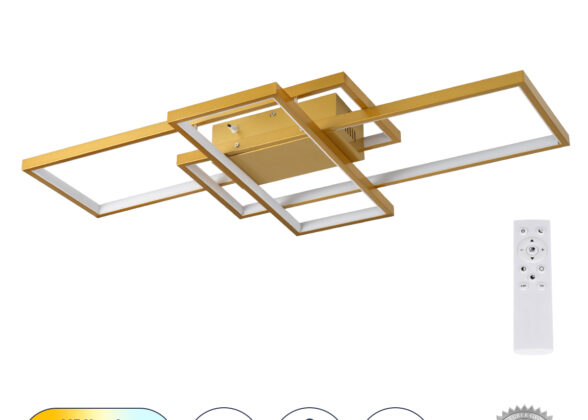Φωτιστικό Οροφής Design LED CCT 100W 12000lm 120° AC 220-240V - Εναλλαγή Φωτισμού μέσω Τηλεχειριστηρίου All In One Ψυχρό 6000k+Φυσικό 4500k+Θερμό 2700k Dimmable Μ85 x Π45 x Υ9cm - Χρυσό Βούρτσας- 3 Years Warranty