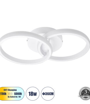 Φωτιστικό Οροφής Design LED CCT 18W 2160lm 300° AC 220-240V – Εναλλαγή Φωτισμού μέσω Διακόπτη On/Off All In One Ψυχρό 6000k+Φυσικό 4500k+Θερμό 2700k Μ36 x Π20.5 x Υ7cm – Λευκό