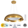 Κρεμαστή Πλαφονιέρα Οροφής LED CCT 75W 8625lm 120° AC 220-240V - Εναλλαγή Φωτισμού μέσω Τηλεχειριστηρίου All In One Ψυχρό 6000k+Φυσικό 4500k+Θερμό 2700k Dimmable Φ60cm - Χρυσό - 3 Years Warranty