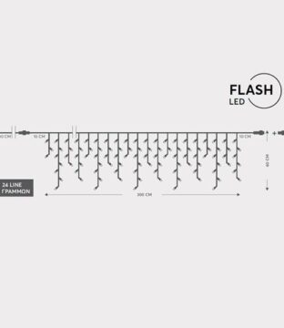 ΒΡΟΧΗ,144 LED 3mm,36V,ΕΠΕΚΤ ΩΣ 3,ΜΕΤΑΣΧΗΜ/ΣΤΗ,ΠΡΟΕΚΤ ΠΑΡΟΧΗΣ 300cm,ΔΙΑΦ ΚΑΛΩΔΙΟ,ΘΕΡΜΟ ΛΕΥΚΟ LED,24 ΛΕΥΚΑ FLASH LED,300x60cm (5/7/5/7), ΙΡ44