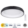 Πλαφονιέρα Οροφής Δαχτυλίδι-Κύκλος LED CCT 105W 12075lm 120° AC 220-240V - Εναλλαγή Φωτισμού μέσω Τηλεχειριστηρίου All In One Ψυχρό 6000k+Φυσικό 4500k+Θερμό 2700k Dimmable Φ60cm - Μαύρο - 3 Years Warranty