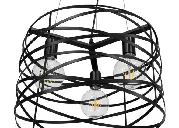 Μοντέρνο Industrial Κρεμαστό Φωτιστικό Οροφής Τρίφωτο Μαύρο Μεταλλικό Πλέγμα Φ43 x Υ29cm