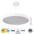 Κρεμαστή Πλαφονιέρα Οροφής LED CCT 100W 11020lm 120° AC 220-240V - Εναλλαγή Φωτισμού μέσω Τηλεχειριστηρίου All In One Ψυχρό 6000k+Φυσικό 4500k+Θερμό 2700k Dimmable Φ80cm - Λευκό - 3 Years Warranty