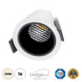 Χωνευτό LED Spot Downlight TrimLess Φ6.4cm 7W 910lm 38° AC 220-240V IP20 Φ6.4 x Υ4.9cm - Στρόγγυλο - Λευκό με Μαύρο Κάτοπτρο & Anti-Glare HoneyComb - Φυσικό Λευκό 4500K - Bridgelux COB - 5 Years Warranty