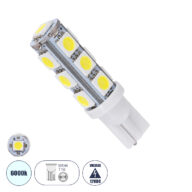 Λάμπα Αυτοκινήτου LED T10 W5W 13xSMD5050 2.8W 286lm 360° DC 12-16V IP20 Φ1.2 x Υ4cm Ψυχρό Λευκό 6000K