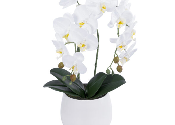 GloboStar® Artificial Garden WHITE ORCHID 21117 Διακοσμητικό Φυτό Λευκή Ορχιδέα Υ45cm