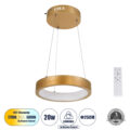 Κρεμαστό Φωτιστικό Δαχτυλίδι-Κύκλος LED CCT 20W 2356lm 360° AC 220-240V - Εναλλαγή Φωτισμού μέσω Τηλεχειριστηρίου All In One Ψυχρό 6000k+Φυσικό 4500k+Θερμό 2700k Dimmable Φ25cm - Χρυσό Βούρτσας - 3 Years Warranty