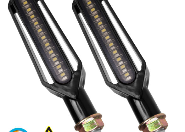 ΣΕΤ 2 x Φλάς Μοτοσυκλέτας Universal Knife LED SMD 5050 5W DC 12V 2 Λειτουργιών Λευκό 6000K για Φώτα Ημέρας & με Τρεχούμενο Εφέ Φωτισμού Πορτοκαλί για Φλας Αδιάβροχα IP65