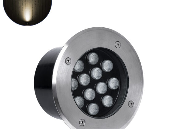 Χωνευτό Φωτιστικό Σποτ Δαπέδου LED 12W 1320lm 30° DC 24V Αδιάβροχο IP65 Φ16 x Υ9cm Θερμό Λευκό 3000K - Ανοξείδωτο Ατσάλι - 3 Years Warranty