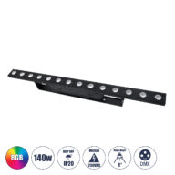 Επαγγελματική Μπάρα Φωτισμού Wall Washer LED 14 x 10W 140W 8° AC 220-240V IP20 Πολύχρωμο RGB DMX512 – Μαύρο – Μ100 x Π6.5 x Υ12.5cm – 2 Χρόνια Εγγύση