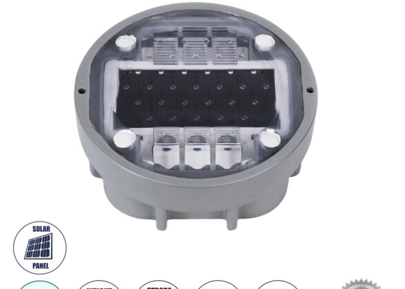 LED Strobe Αυτόνομος Ηλιακός Χωνευτός Ανακλαστήρας Οδοστρώματος με Ενσωματωμένο Φωτοβολταϊκό Panel 2.5V 220mA & Επαναφορτιζόμενη Μπαταρία Ni-MH 1.2V 1200mAh - Αδιάβροχο IP68 - Ψυχρό Λευκό 6000K - Max Pass Load 20 Τόνοι - Φ12.5 x Υ7.7cm - 3 Years Warranty