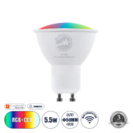 Έξυπνο Σποτ LED GU10 MR16 Smart Home Wifi  5.5W 550lm 120° AC 220-240V IP20 Φ5 x Υ6.5cm RGB+CCT – Εναλλαγή Φωτισμού & Dimming μέσω Εφαρμογής Tuya – Bridgelux Chip – 3 Χρόνια Εγγύηση