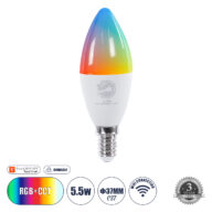 Έξυπνη Λάμπα LED E14 C37 Κεράκι Smart Home Wifi 5.5W 550lm 260° AC 220-240V IP20 Φ3.7 x Υ11cm RGB+CCT – Εναλλαγή Φωτισμού & Dimming μέσω Εφαρμογής Tuya – Bridgelux Chip – 3 Χρόνια Εγγύηση