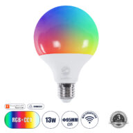 Έξυπνη Λάμπα LED E27 G95 Γλόμπος Smart Home Wifi 13W 1300lm 260° AC 220-240V IP20 Φ9.5 x Υ13.5cm RGB+CCT – Εναλλαγή Φωτισμού & Dimming μέσω Εφαρμογής Tuya – Bridgelux Chip – 3 Χρόνια Εγγύηση