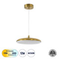 Κρεμαστή Πλαφονιέρα Οροφής LED CCT 12W 1440lm 120° AC 220-240V - Εναλλαγή Φωτισμού μέσω Διακόπτη On/Off All In One Ψυχρό 6000k+Φυσικό 4500k+Θερμό 2700k Φ25 x Υ8cm - Χρυσό Πλατίνα - 3 Years Warranty