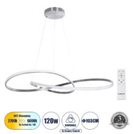 Κρεμαστό Φωτιστικό Οροφής Design LED CCT 120W 13440lm 300° AC 220-240V – Εναλλαγή Φωτισμού μέσω Τηλεχειριστηρίου All In One Ψυχρό 6000k+Φυσικό 4500k+Θερμό 2700k Dimmable Φ103cm – Νίκελ Βούρτσας – 3 Years Warranty