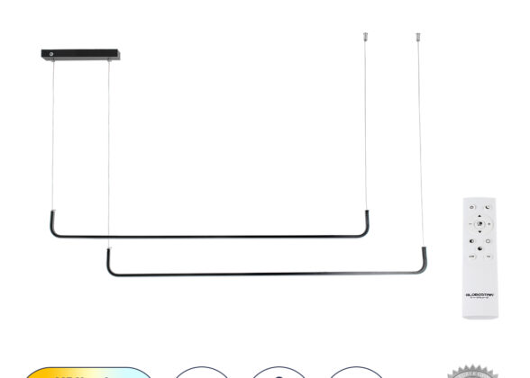 Κρεμαστό Φωτιστικό Οροφής Design LED CCT 72W 8300lm 200° AC 220-240V - Εναλλαγή Φωτισμού μέσω Τηλεχειριστηρίου All In One Ψυχρό 6000k+Φυσικό 4500k+Θερμό 2700k Dimmable Μ220 x Π4 x Υ25cm - Μαύρο - 3 Years Warranty