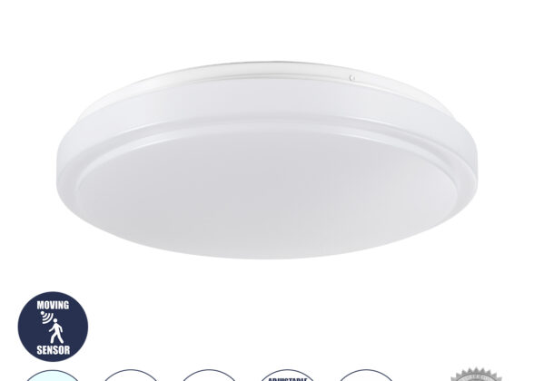 Πλαφονιέρα Οροφής LED 30W 3000lm 120° AC 220-240V με Ενσωματωμένο Σύστημα Ρυθμιζόμενου Microwave Αισθητήρα Κίνησης - Αδιάβροχη IP54 Φ38 x Υ5.3cm Ψυχρό Λευκό 6000K - Λευκό - Bridgelux Chips - 3 Years Warranty