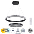 Κρεμαστό Φωτιστικό Δαχτυλίδι-Κύκλος LED CCT 75W 8743lm 360° AC 220-240V - Εναλλαγή Φωτισμού μέσω Τηλεχειριστηρίου All In One Ψυχρό 6000k+Φυσικό 4500k+Θερμό 2700k Dimmable Φ40+60cm - Μαύρο - 3 Years Warranty