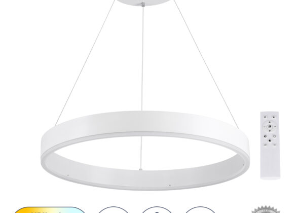 Κρεμαστό Φωτιστικό Δαχτυλίδι-Κύκλος LED CCT 45W 5269lm 120° AC 220-240V - Εναλλαγή Φωτισμού μέσω Τηλεχειριστηρίου All In One Ψυχρό 6000K+Φυσικό 4500K+Θερμό 2700K Dimmable Φ60cm - Λευκό - 3 Years Warranty