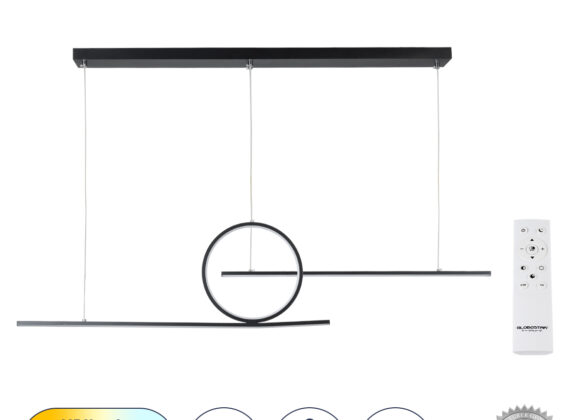 Κρεμαστό Φωτιστικό Οροφής Design LED CCT 67W 7504lm 300° AC 220-240V - Εναλλαγή Φωτισμού μέσω Τηλεχειριστηρίου All In One Ψυχρό 6000k+Φυσικό 4500k+Θερμό 2700K Dimmable Μ110 x Π4.5 x Υ34cm - Μαύρο - 3 Χρόνια Εγγύηση