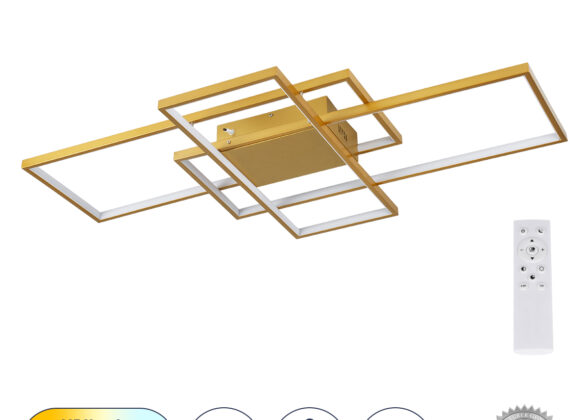Φωτιστικό Οροφής Design LED CCT 120W 14400lm 120° AC 220-240V - Εναλλαγή Φωτισμού μέσω Τηλεχειριστηρίου All In One Ψυχρό 6000k+Φυσικό 4500k+Θερμό 2700k Dimmable Μ105 x Π60 x Υ19cm - Χρυσό Βούρτσας- 3 Years Warranty
