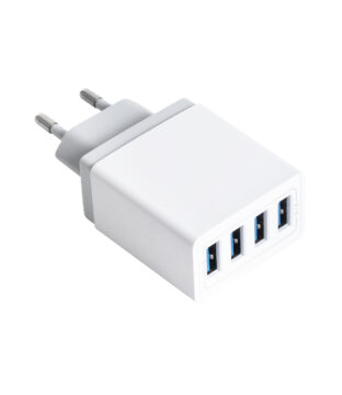 Φορτιστής USB 4 Θέσεων Wall Adapter 2 x AUTO 2.1A & 2 x 1A 5V DC Λευκός με Χρώμιο GloboStar 69997