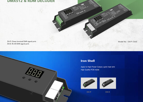 D4-P SKYDANCE DC DMX & RDM Dimmer High Speed Controller / Decoder 4 Καναλιών DC 12-48V 4 x 8A 384W - Max 32.5A 1152W - IP20 Μ17.5 x Π4.5 x Υ2.8cm - 5 Years Warranty