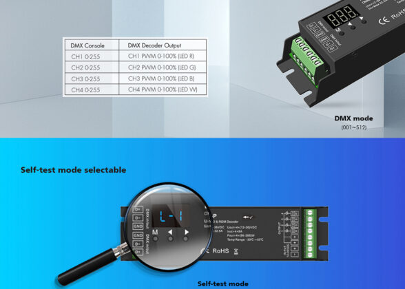 D4-P SKYDANCE DC DMX & RDM Dimmer High Speed Controller / Decoder 4 Καναλιών DC 12-48V 4 x 8A 384W - Max 32.5A 1152W - IP20 Μ17.5 x Π4.5 x Υ2.8cm - 5 Years Warranty