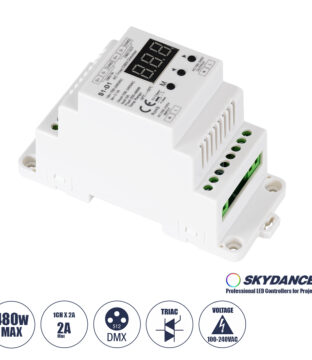 Dimmer Din Rail Ράγας 1 Καναλιού AC 100-240V 1 x 2A 480W – Max 2A 480W – IP20 DMX512 Μ11.5 x Π5 x Υ6.5cm – 5 Years Warranty