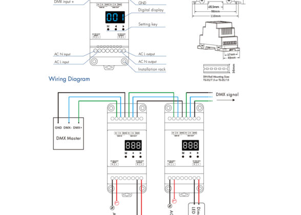 Dimmer Din Rail Ράγας 1 Καναλιού AC 100-240V 1 x 2A 480W - Max 2A 480W - IP20 DMX512 Μ11.5 x Π5 x Υ6.5cm - 5 Years Warranty