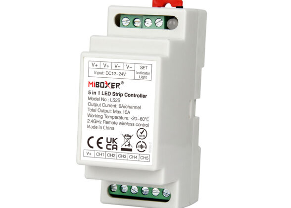 LS2S Mi-BOXER DC WiFi & RF 2.4Ghz Dimmer High Speed Controller 5 Καναλιών DC 12-24V 5 x 6A 144W - Max 10A 240W - IP20 RGBW+WW - Din Rail Ράγας - Μ9 x Π3.4 x Υ6cm - 5 Years Warranty