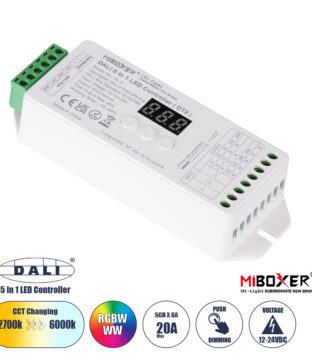 DL-X Mi-BOXER DC DALI & Push Dimming 5 in 1 High Speed Controller / Dimmer 5 Καναλιών DC 12-24V 5 x 6A 144W – Max 20A 480W – IP20 RGBW+WW Μ13 x Π5 x Υ2.5cm – 5 Years Warranty