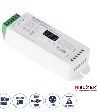 D1-CX Mi-BOXER DC DMX & RDM Dimmer High Speed Controller / Decoder 1 Καναλιού DC 12-24V 1 x 20A 480W – Max 20A 480W – IP20 Μ13 x Π5 x Υ2.5cm – 5 Years Warranty