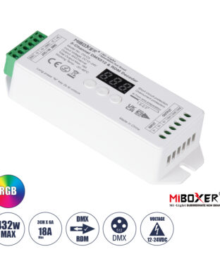 Mi-BOXER DC DMX & RDM Dimmer High Speed Controller / Decoder 3 Καναλιών DC 12-24V 3 x 6A 144W – Max 18A 432W – IP20 Μ13 x Π5 x Υ2.5cm – 5 Years Warranty