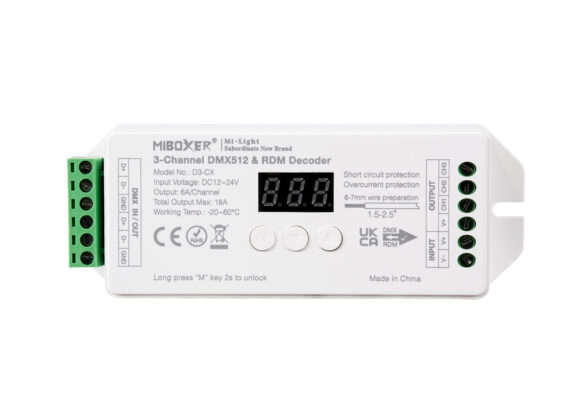 Mi-BOXER DC DMX & RDM Dimmer High Speed Controller / Decoder 3 Καναλιών DC 12-24V 3 x 6A 144W - Max 18A 432W - IP20 Μ13 x Π5 x Υ2.5cm - 5 Years Warranty