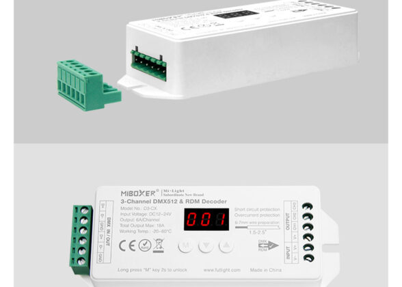 Mi-BOXER DC DMX & RDM Dimmer High Speed Controller / Decoder 3 Καναλιών DC 12-24V 3 x 6A 144W - Max 18A 432W - IP20 Μ13 x Π5 x Υ2.5cm - 5 Years Warranty