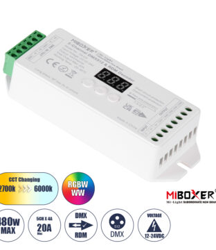 D5-CX Mi-BOXER DC DMX & RDM Dimmer High Speed Controller / Decoder 5 Καναλιών DC 12-24V 5 x 4A 96W – Max 20A 480W – IP20 Μ13 x Π5 x Υ2.5cm – 5 Years Warranty