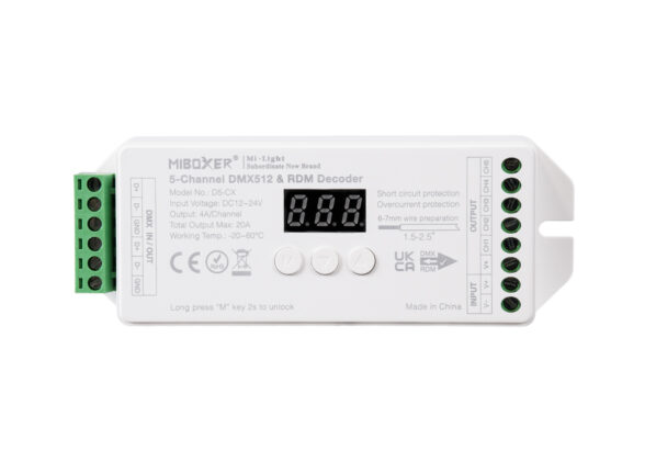 D5-CX Mi-BOXER DC DMX & RDM Dimmer High Speed Controller / Decoder 5 Καναλιών DC 12-24V 5 x 4A 96W - Max 20A 480W - IP20 Μ13 x Π5 x Υ2.5cm - 5 Years Warranty