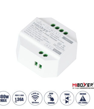 TRI-C1 Mi-BOXER AC Triac & RF 2.4Ghz & Push Dimmer 1 Καναλιού AC 100-240V 1 x 1.36A 300W – Max 1.36A 300W – IP20 Μ5 x Π5 x Υ2.3cm – 5 Years Warranty