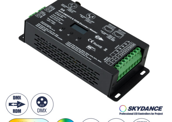 D5 SKYDANCE DC DMX & RDM Dimmer High Speed Controller / Decoder 5 Καναλιών DC 12-24V 5 x 6A 144W - Max 30A 864W - IP20 Μ17 x Π8 x Υ4cm - 5 Years Warranty