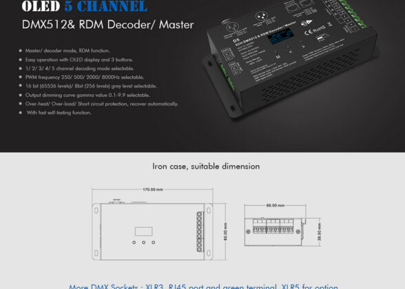 D5 SKYDANCE DC DMX & RDM Dimmer High Speed Controller / Decoder 5 Καναλιών DC 12-24V 5 x 6A 144W - Max 30A 864W - IP20 Μ17 x Π8 x Υ4cm - 5 Years Warranty