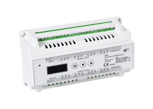 DC DMX & RDM Dimmer Din Rail Ράγας High Speed Controller / Decoder 24 Καναλιών AC 12-24V 24 x 3A 72W - Max 72.5A 1740W - IP20 Μ16 x Π9 x Υ6cm - 5 Years Warranty